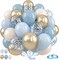 Dusty Blue & Gold Balloons – 12-Inch Latex Balloons with Retro Fog Blue, Metallic Gold, White Confetti, Perfect for Weddings, Baby Showers, Gender Reveals, and Birthday Parties